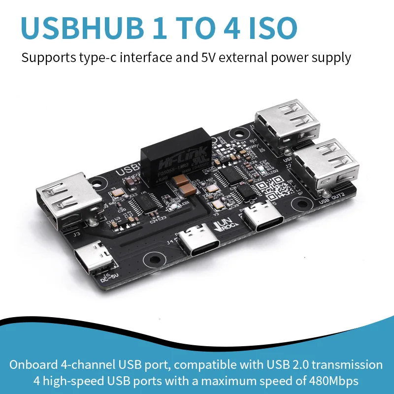 USBHUB 1 TO ISO Onboard 4-channel USB Ports, USB 2.0 Transmission, Compatible with multi-system, Plug and Play