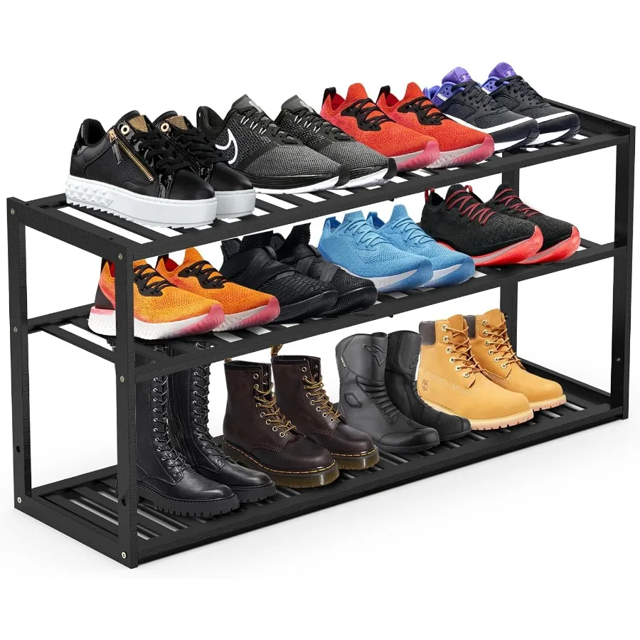 

Bamboo Shoe Rack for Closet Stackable 3 Tier Longer Shoe Organizer Shelf Holder Storage 1215 Pairs for Entryway Door Hallway Be