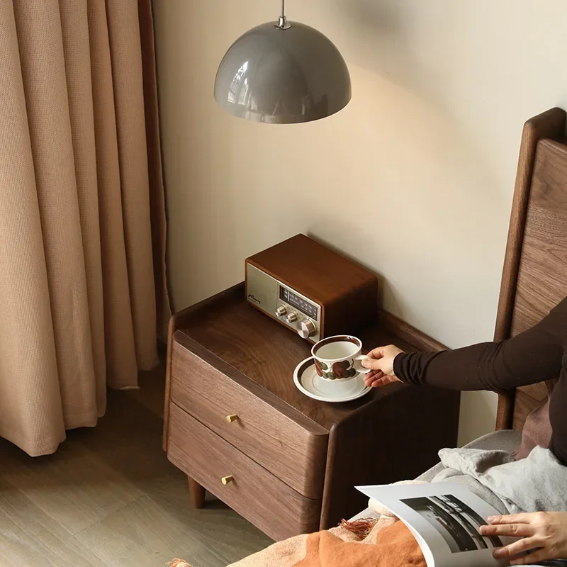 Nordic simple solid wood black walnut bedside table, bedroom small apartment side cabinet