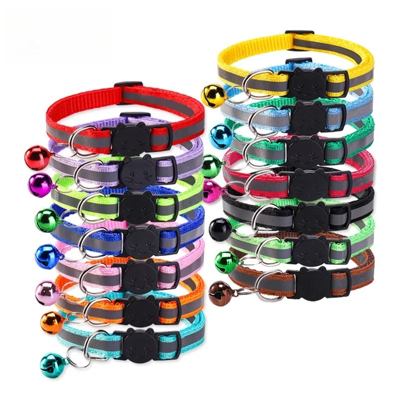 Collier réfléchissant détachable pour chat, collier d'identification coloré avec clochette pour chaton, chiot et animaux de compagnie