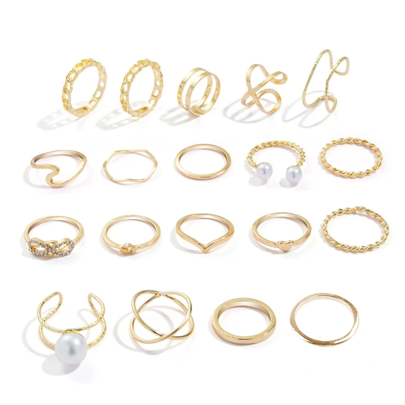 19 Pcs Finger Rings for Women Stackable Rings Sets Girls Bohemian Retro Vintage Joint Finger Gold Silver Rings Set Gift