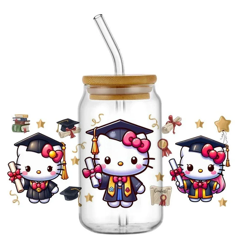 

Cute Japanese Maxed Design Graduation Stitch DIY UV DTF Sticker for 16oz Libbey Glass Can Cup Fun School Finish