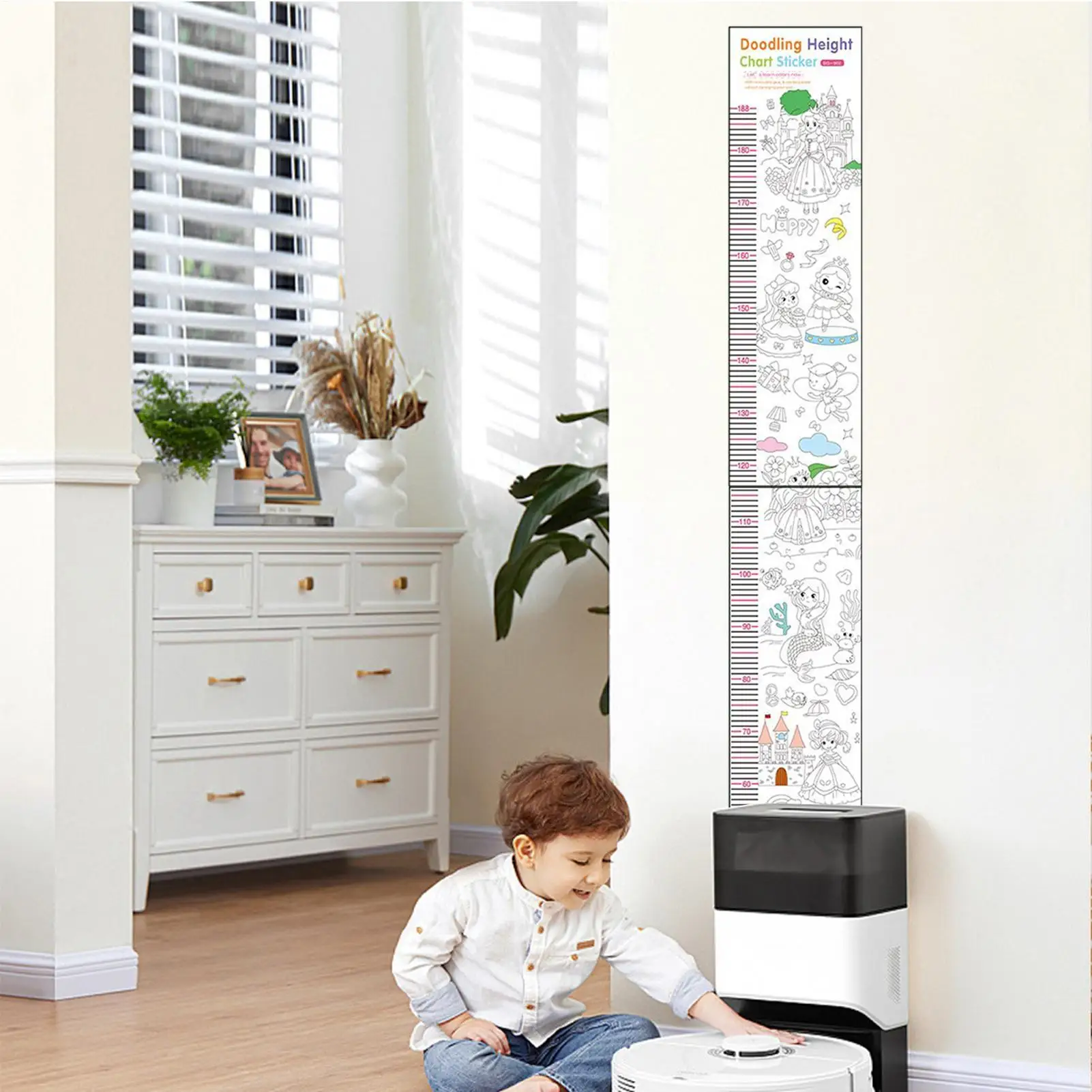 Height Chart Doodling Height Ruler Decor Decorative Growth Measurement Tool Wipeable For Nursery Bedroom Classroom Room Playroom