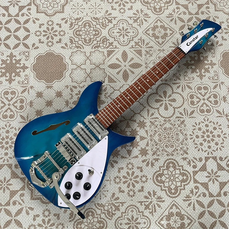 Hollow semi-hollow electric guitar; guitar length 88cm; effective scale length 527mm; high quality; gradient blue; in stock free
