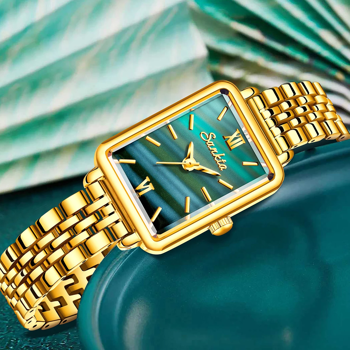 SUNKTA Luksusowy, wysokiej jakości zegarek kwarcowy Modne, urocze cyrkonie Pasek ze stali nierdzewnej Zegarki damskie + Pudełko