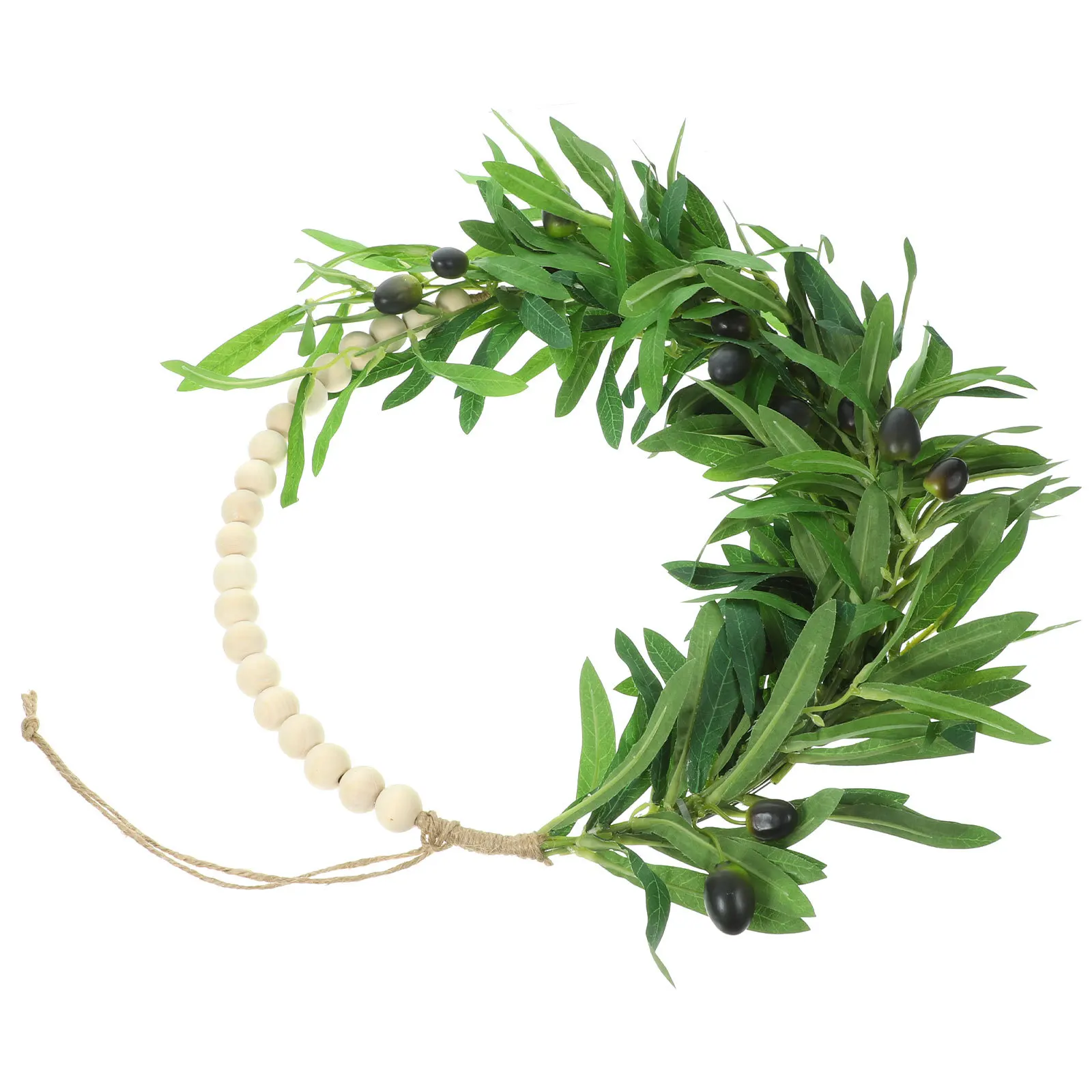 

Olive Artificial Wreath Wood Beads Decor Creative Wall Hanging Wedding Garland Fresh Style Door Decoration