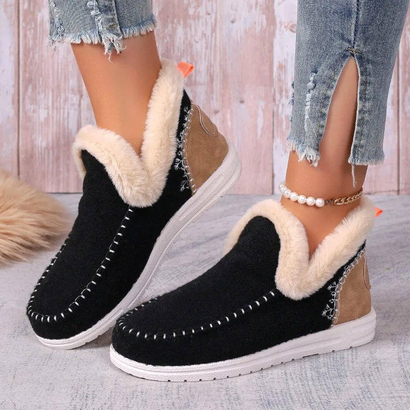 Padded Shoes for Women Winter Casual Slip-on Warm Boots Ladies Home Fur Loafers Woman Comfort Plush Flats Footwear Zapatos Mujer