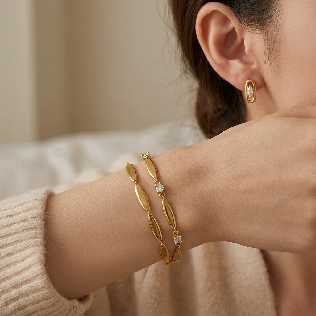 Miia Schmuck Edelstahl Breites Kettenarmband 18K vergoldet Wasserfester Schmuck Accessoires Armband für Damen und Herren – Detail 8