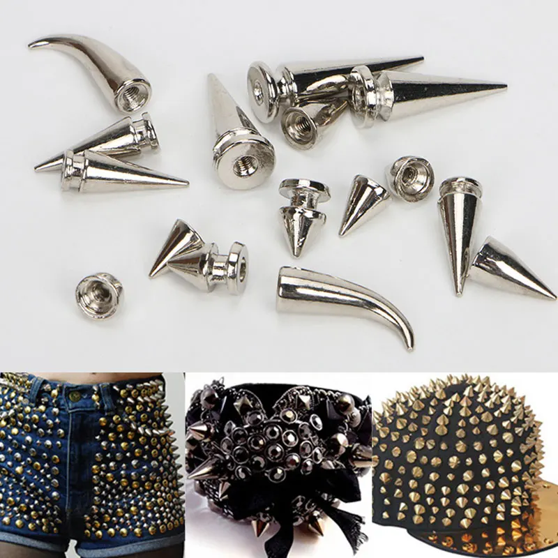 10/100pcs argento cono Studs Spikes rivetto in pelle per Cool Punk Rock Garment Clothes Bag Shoes cucito fai da te Cool Leathercraft Decor