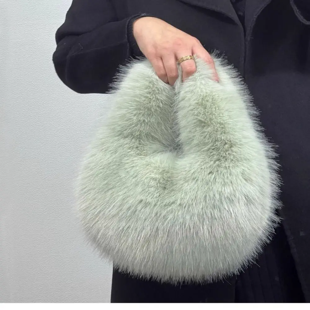 

Luxury Soft Half Moon Bag Fluffy Faux Fur Lady Handbags Party Clutch Bag Female Winter Purse Casual Tote Handle Bags
