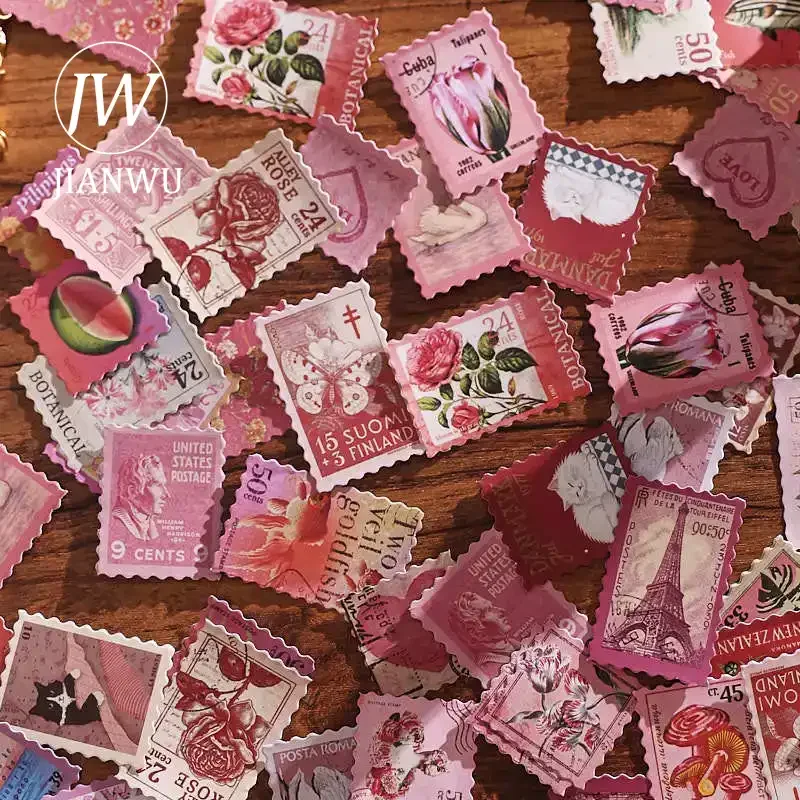 JIANWU Vintage Plant Flower Butterfly Stamp Landscape Material Collage Scrapbooking Sticker Creative DIY Journal Stationery