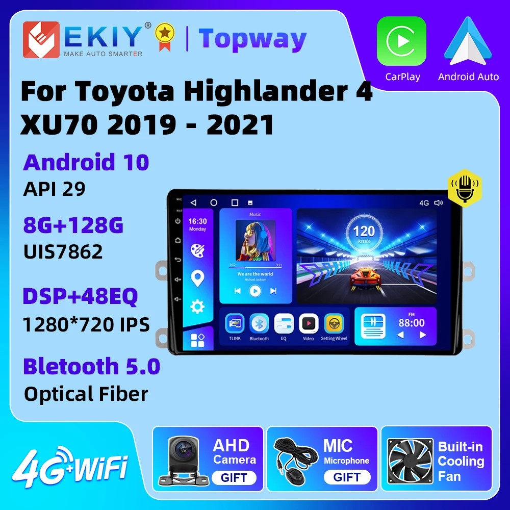 EKIY Car Radio for Toyota Highlander 4 XU70 2019 - 2021 Autoradio Car Intelligent System Video Player Android Auto Carplay