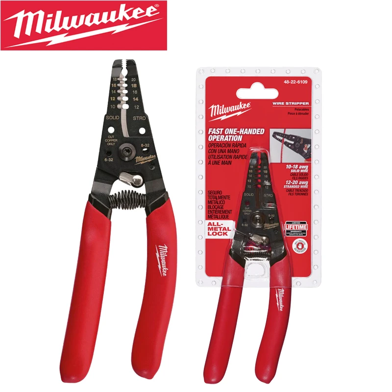 Milwaukee 48-22-6109 Wire Stripper With Swing Lock For Iron Copper Metal Bolt Cutter #6 #8 Curved Blade Scissor Pliers