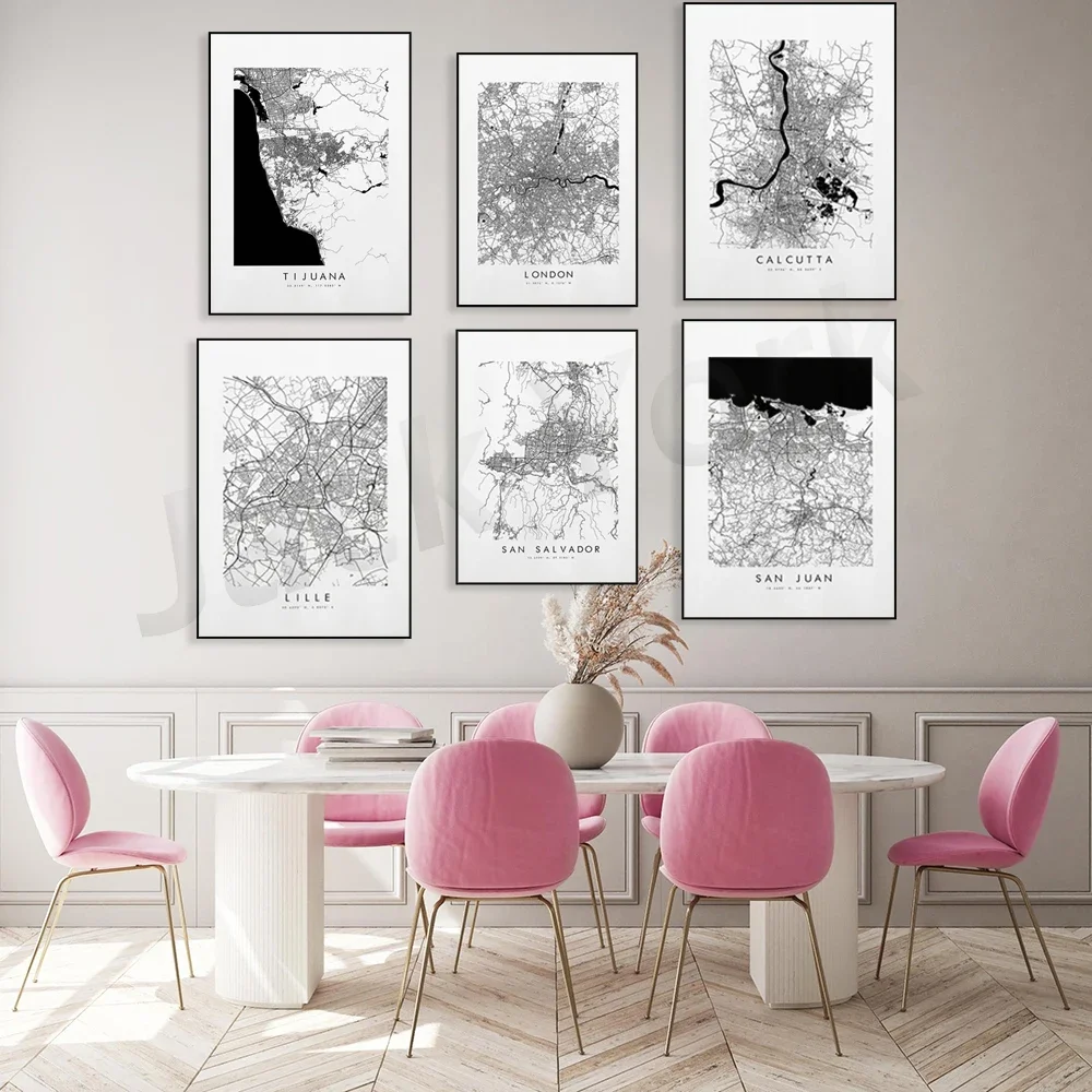 Calcutta,Tijuana,Santo Domingo,San Salvador,San Juan,Richmond,Raleigh,London Map Print - City Map Poster - Map Art