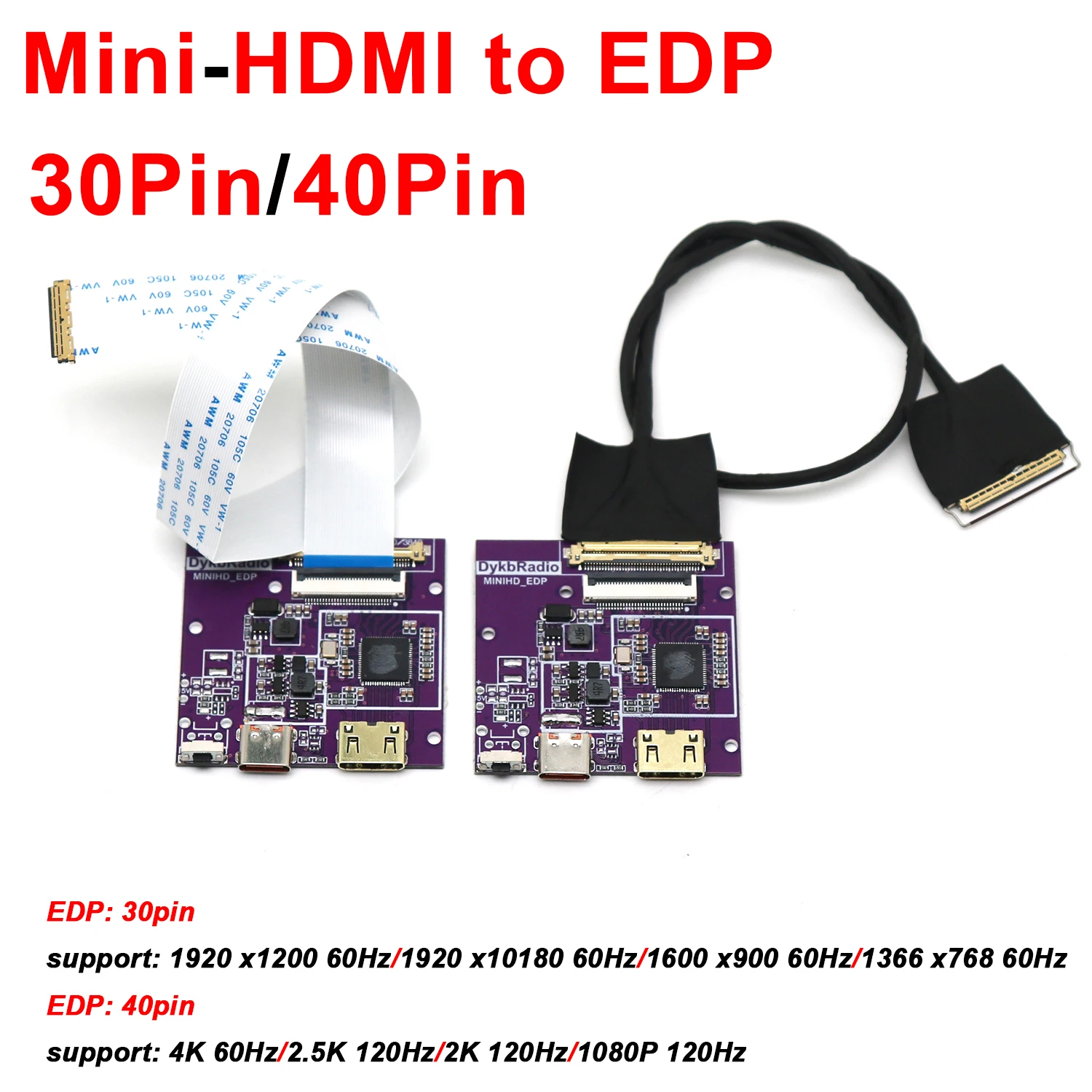 Mini HDMI to EDP Driver Board 30PIN 40PIN 2K 4K 60Hz 120Hz EDP Signal LCD Display Projection for Portable 10-16 inch Monitor