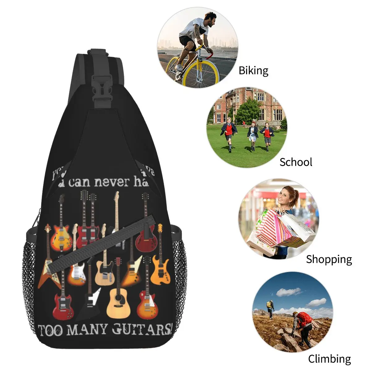 Fashion Electric Guitar Small Sling Bag Chest Crossbody Shoulder Backpack Hiking Travel Daypacks Rock Music Style Bookbag