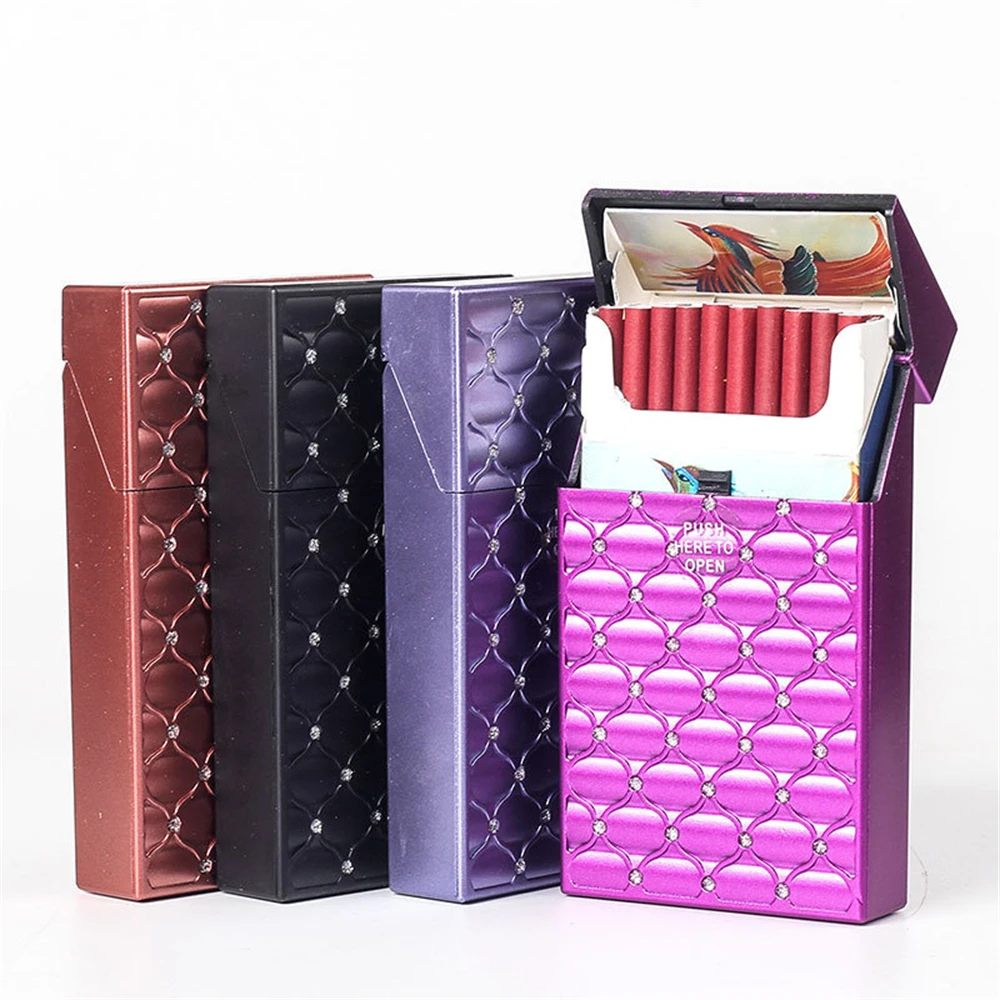 1pcs Shiny Portable Rhinestone Diamond Cigarette Case For 20cigarettes Bling Slim Smoking Storage Box Smoking Accessories Pink B