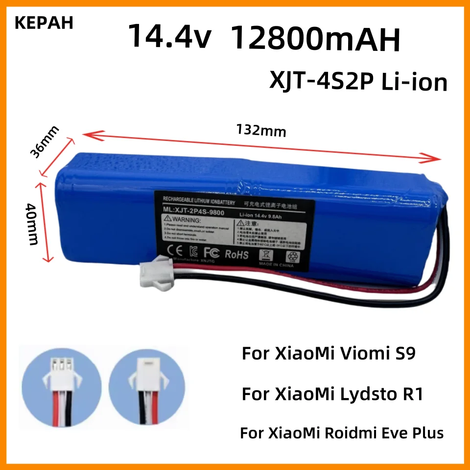 2025 100% Original For XiaoMi Viomi S9 Lydsto R1 Roidmi Eve Plus 14.4V lithium battery 2P4S 4800mAh 6800mAh 9800mAh 12800mAh