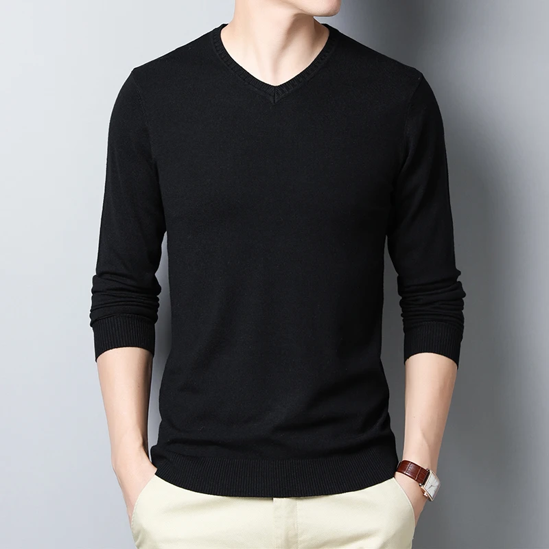

Sweater men's solid color sweater V-neck sweater thin design spring and autumn winter knitted base sweater