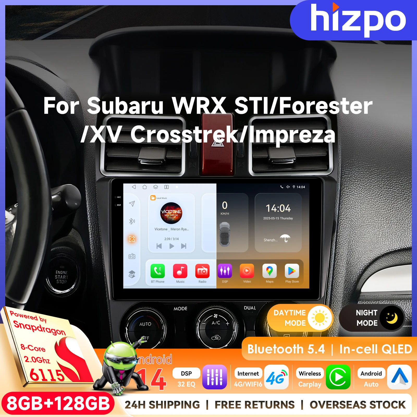 

Автомобильная интеллектуальная система Hizpo 9" с беспроводным CarPlay для Subaru Forester, WRX, STI, XV Crosstrek, Impreza 2015-2018, мультимедиа 4G