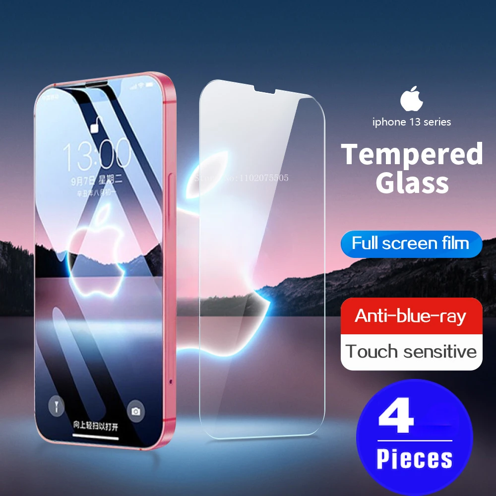 4Pcs 9H Tempered Glass for Iphone 13 12 11 Pro X XS Max XR Phone Screen Protector ON IPHOEN 12 13 MINI Free Fast Shipping