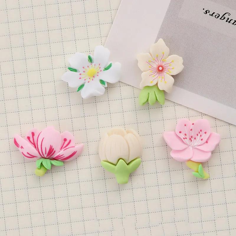 20pcs Kawaii Peach Flower Charms 25mm Resin Flatback Cabochon for Diy Jewelry Making Brooch Hair Bows Phone Case Decoration