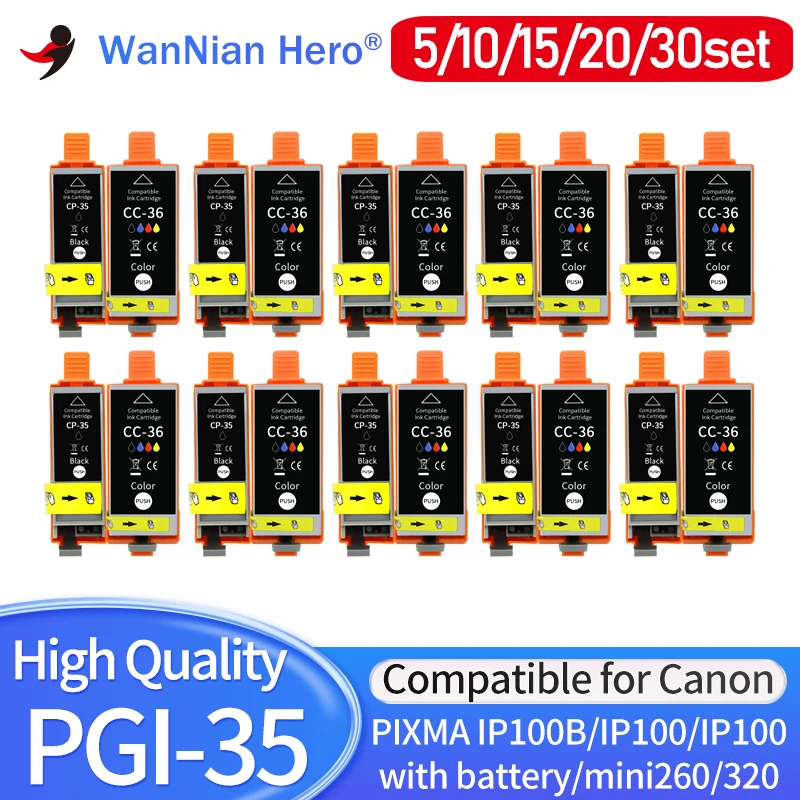 5-30set PGI-35 PGI35 PGI-35BK CLI-36 CLI36C Ink Cartridges For Canon Pixma IP100B IP100 IP100 with battery Mini 260 320 Printer