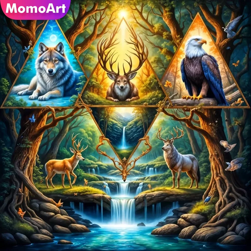 Momoart DIY Diamant-Mosaik Wolf Tier Geeignet für Anfänger Adler Vogel Diamantmalerei Hirsch Fluss Heim Schlafzimmer Wandkunst