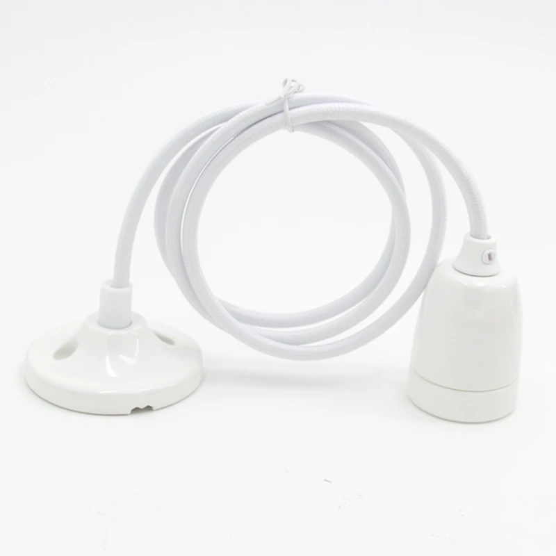 

E27 Ceramic Ceiling Pendant Light Fixtures Lamp Cords Porcelain Bulb Holder Ceiling Rose Canopy with Flex Color Cords