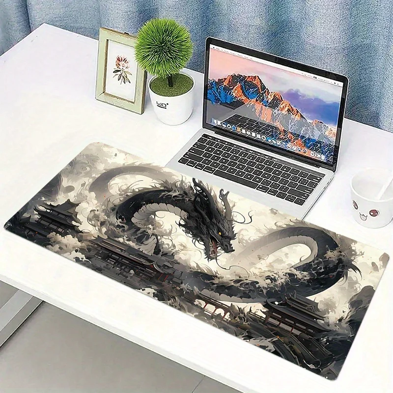 XXL Anime Vintage Black Dragon Large Mouse Pad Non-Slip Stitched Edge Desk Mat for Computer PC Gaming Home Office Gift for Gamer
