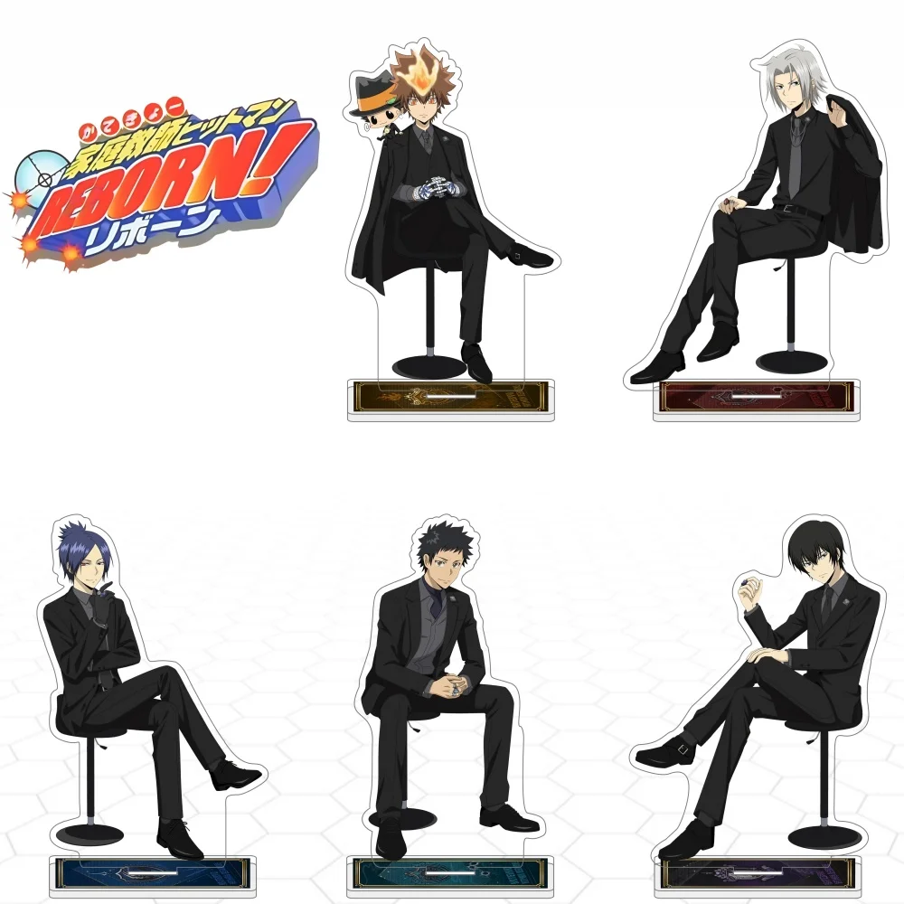 Anime Katekyo Hitman Reborn 15cm Acrylic Stand Tsuna Hibari Mukuro Suit Sitting Figure Desktop Decor Collectible Gift