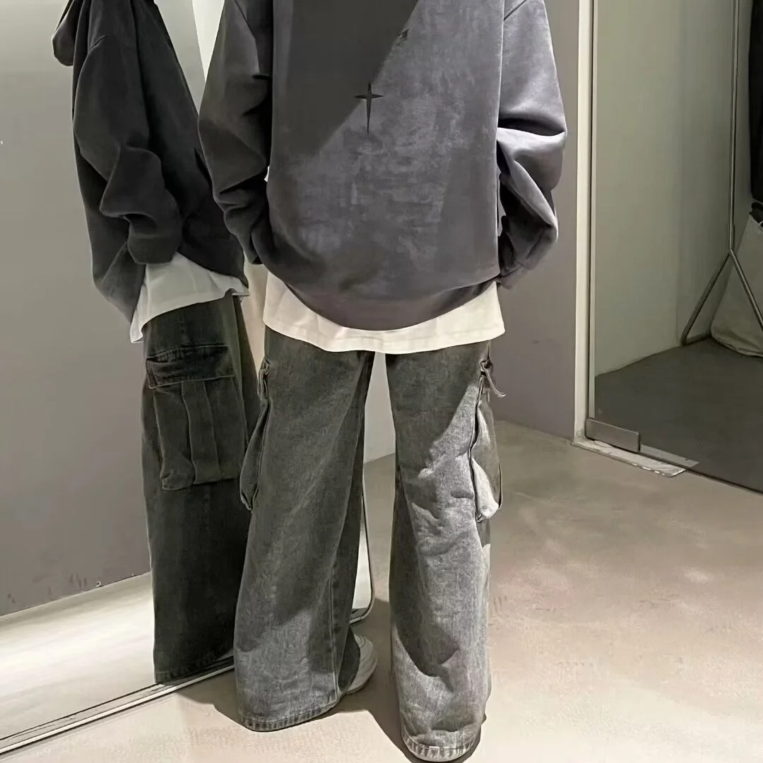 Amerikaanse retro werkkleding jeans heren lente herfst losse rechte pijpen wijde pijpen broek ontwerp high street lange broek