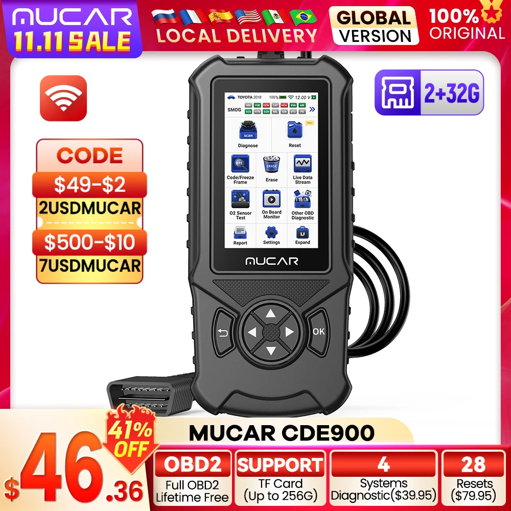 Mucar CDE900 OBD2 Diagnostic Tools 16G ROM WIFI Engine Automotive OBD 2 Code Reader Car Scanner Scan Tool PK CDL20