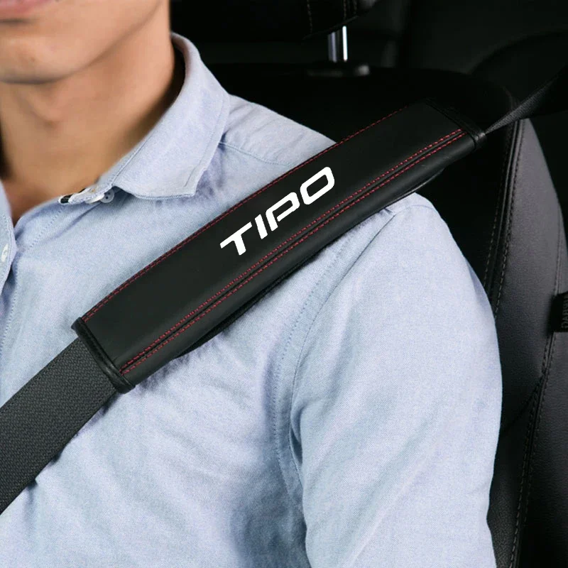 

For Fiat TIPO 1pc Cowhide Car Interior Seat Belt Protector Cover For car Auto Accessories