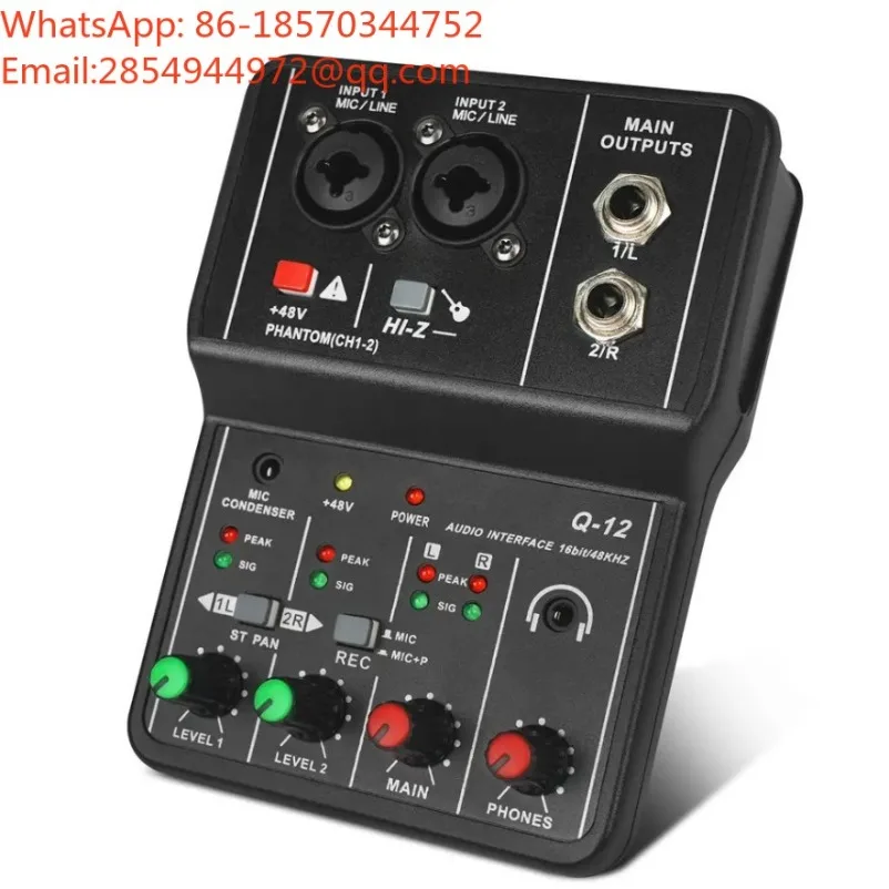 Mixer, Performance Live Singing 48V Computer Mobile Phone Sound Card Small 2-way Mixer Q12