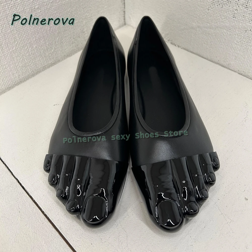 Black Five Fingers Shallow Pumps 2026 Spring Summer New Arrivals Flat with Solid Slip On Patchwork Mary Jane Shoes Casual Trend