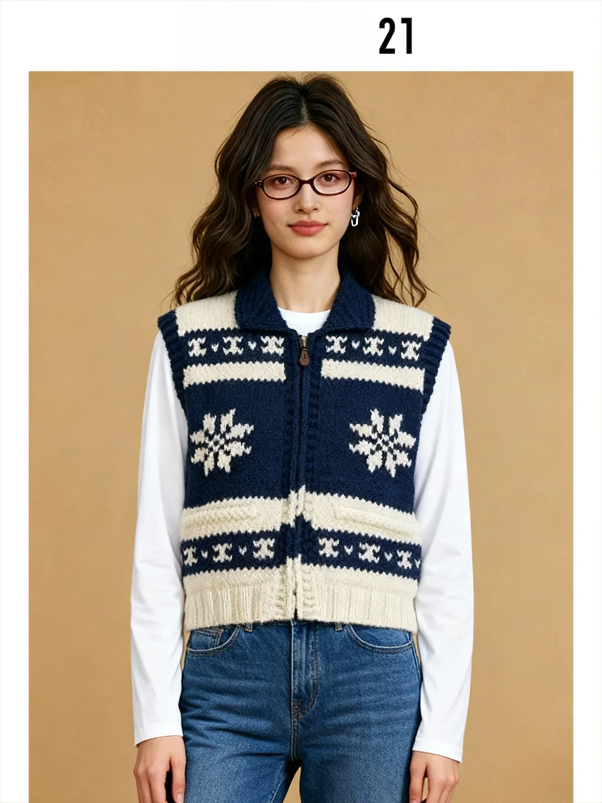 

Forever 2 Korean Sle Color Blo Fair Isle Pattern Knitted Vest Autumn Winter Layering Soft Faionable ort Sve Zippe...