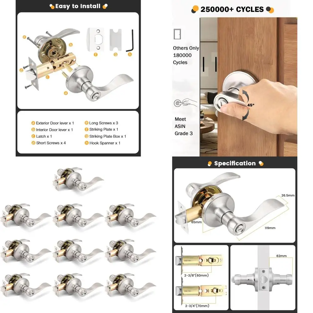 

Дверные рычаги для конфиденциальности из атласного никеля, серебряные дверные ручки без ключа с поворотом для большого пальца для спален и ванных комнат