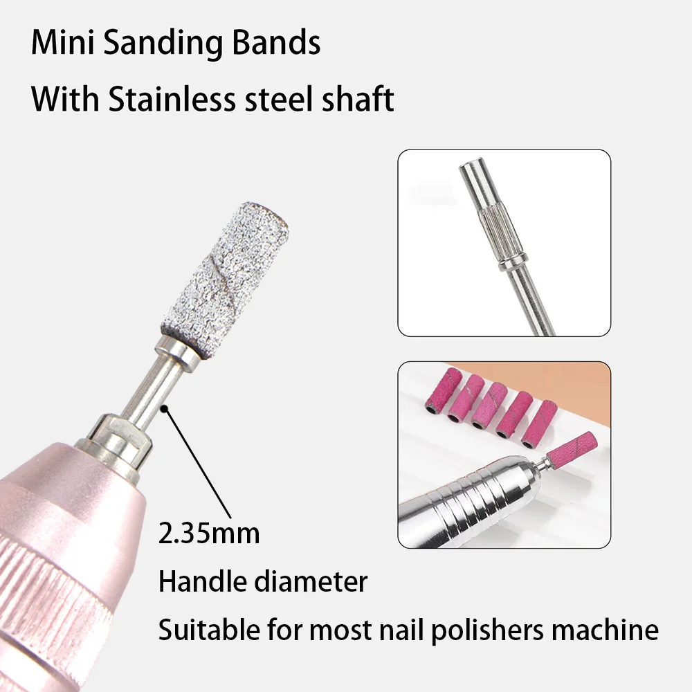 50Pcs 3,1 MM Mini Nagel Schleif Bands Mit Welle 3/32 "Nagel Bohrer Bits SandBands UV Gel acryl Polish Remover Nagel Werkzeug Set