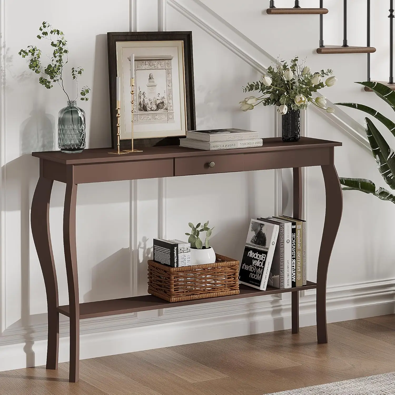 

47 Inch Narrow Console Table with Drawer, Chic Accent Sofa Entryway Table with Shelves for Entryway, Living Room, Hallw