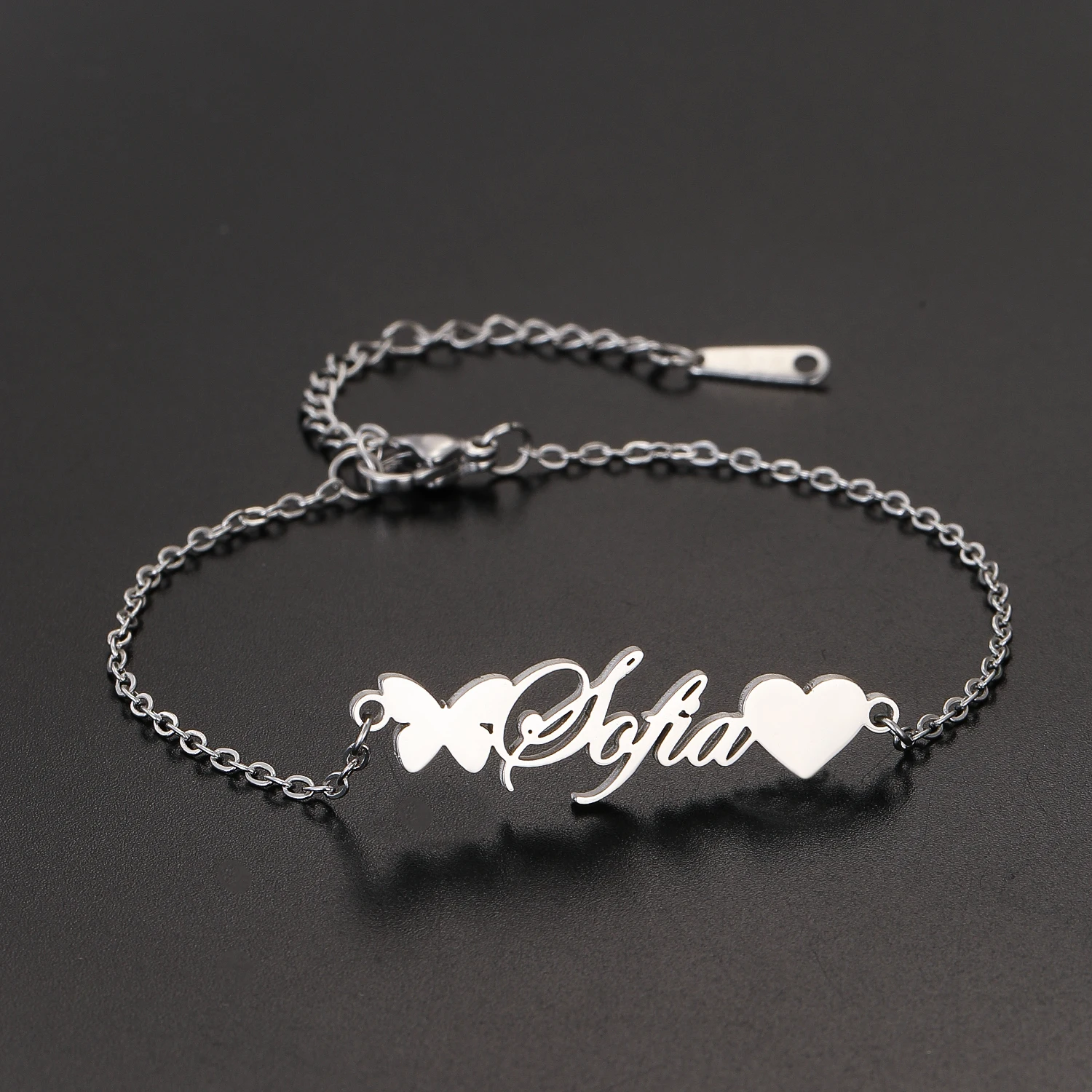 

Stainless Steel Personalised Butterfly Love Heart Name Bracelets' For Women Bracelet Trendy Jewelry Christmas Gift
