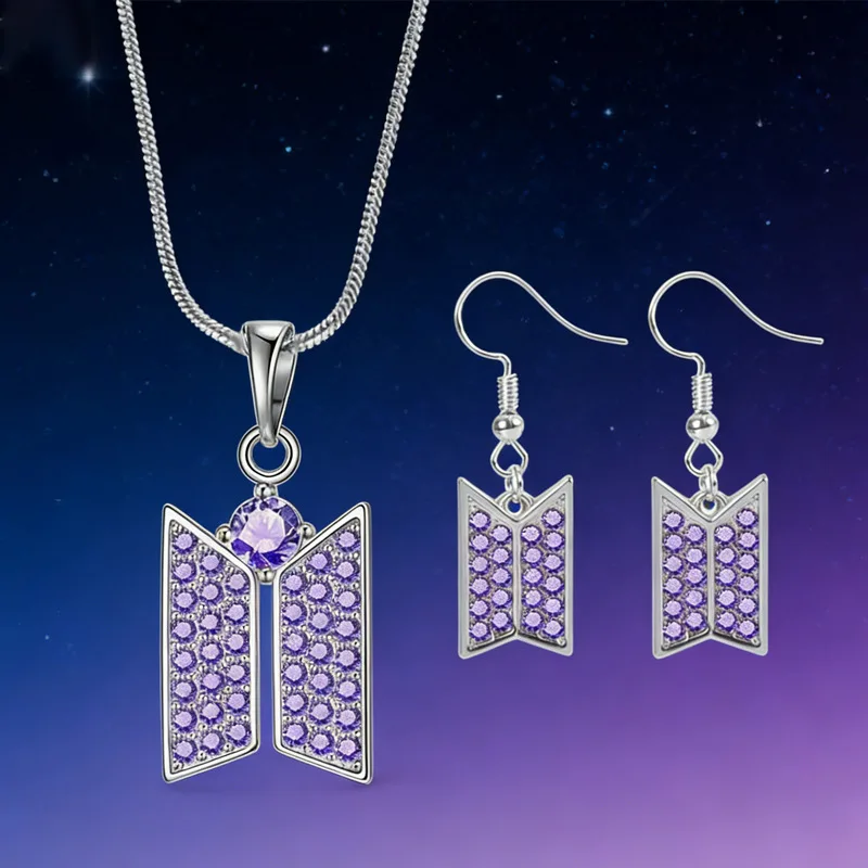

New Arrival Full Rhinestone Butterfly Pendant Necklace Earrings Set Elegant Fashion Women Jewelry Suit Daily Party Accessories