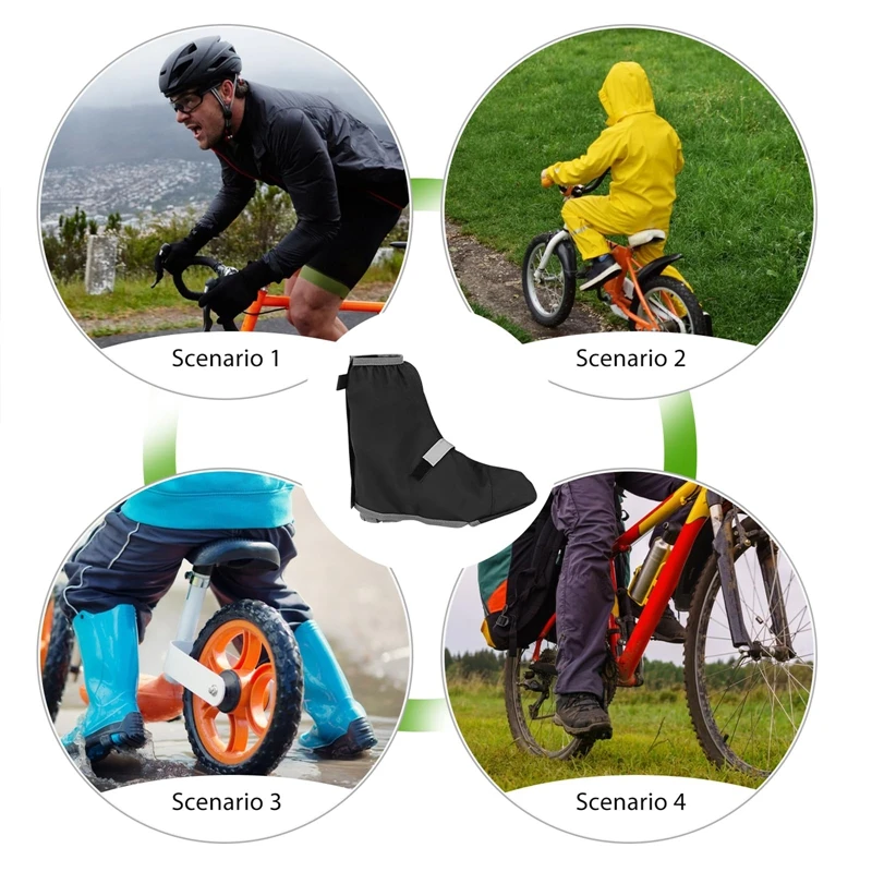 Bicycle Shoe Covers Bicycle With Reflective Black Adjustable Fasteners For Cyclists Waterproof Rain Cover Shoes Outdoor