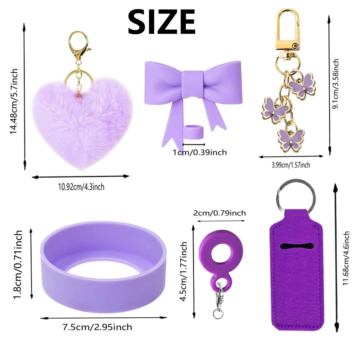 For Stanley Accessory Set with Silicone Sleeve Plush Heart Keychain Butterfly Pendant Bow Straw Topper for Beverage Insula view 4