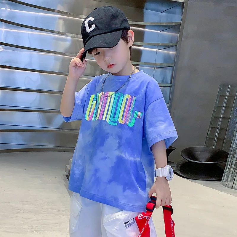 

Reflective Tide Brand Children's Clothing Boys Short Sleeve Summer2024New ChildrenTT-shirt Clothing Middle and Big Children Half