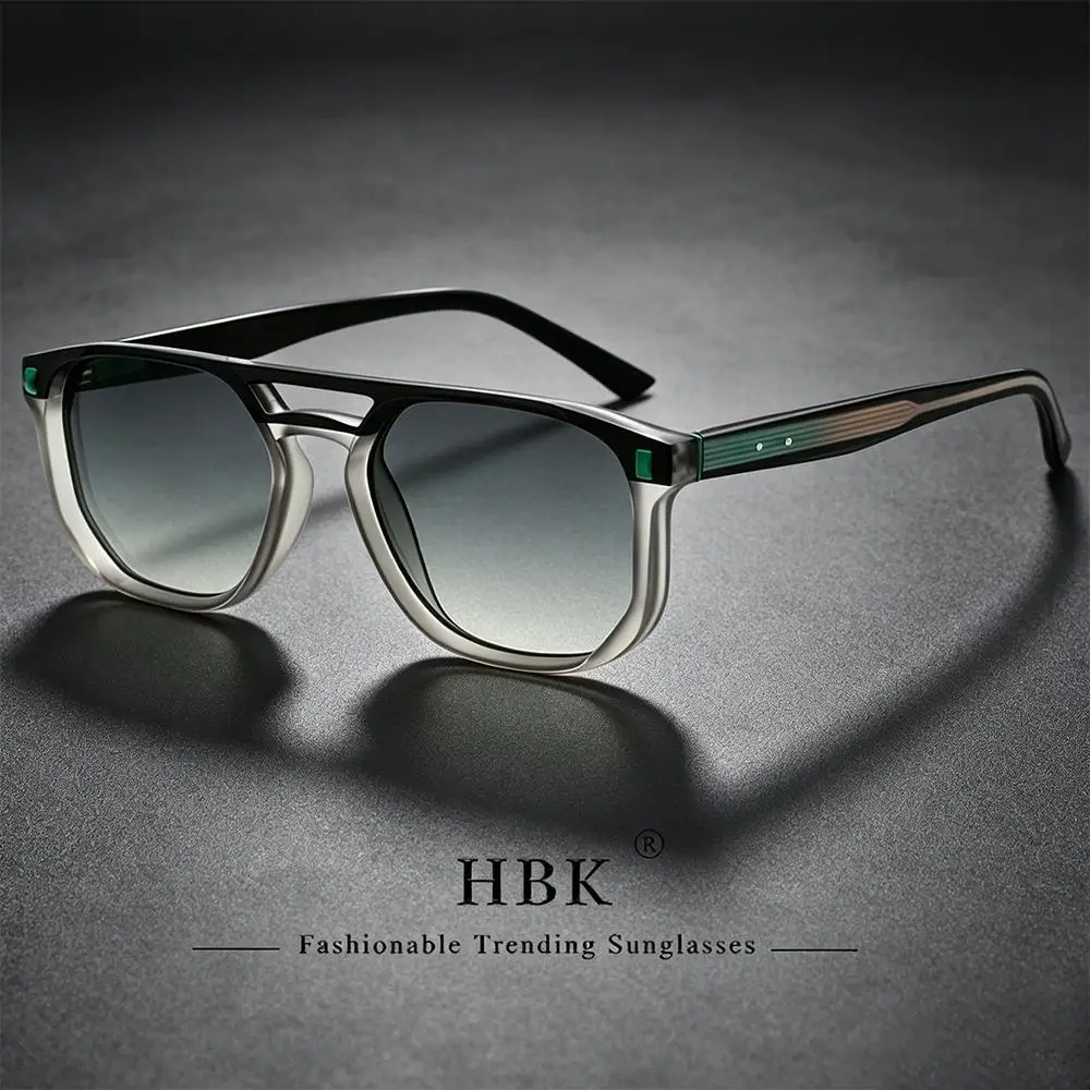 HBK Retro Men's Pilot Sunglasses Flat Top Double Bridge Design Gradient Sunglasses Women's Outdoor Travel Summer Glasses