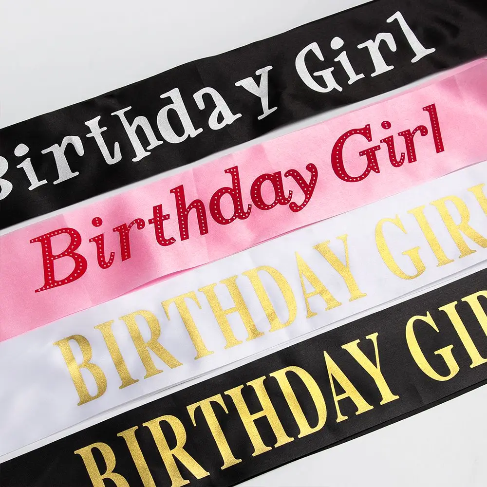 Fashion Glitter Happy Birthday Ribbons Satin Sash Birthday Girl Shoulder Girdle