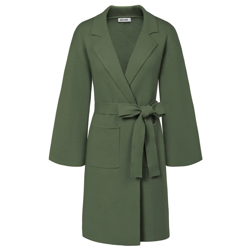 

Женский кардиган с отложным воротником GK, свитер выше колена с открытыми плечами спереди, Повседневная зимняя темпераментная уличная одежда