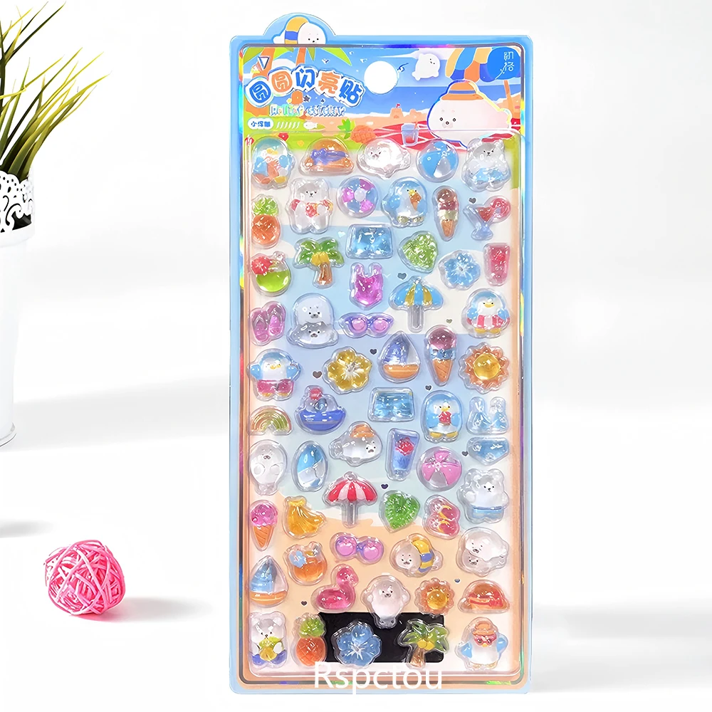 Cute Shell Ice Cream Furit 3D Relief Stickers Decorative Phone Case Stationery Kawaii Cartoon Crystal Sticker Toys Gifts