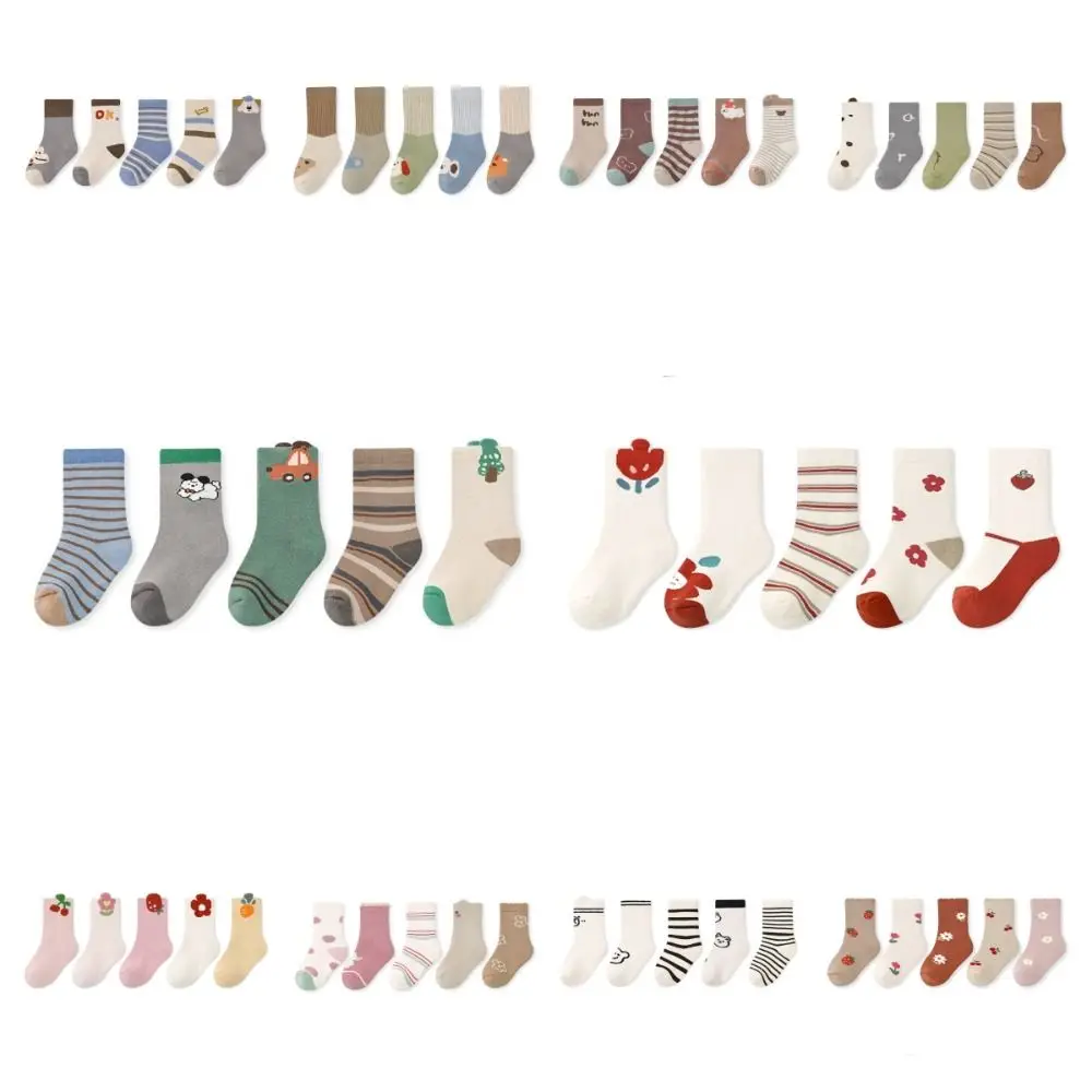 Calcetines gruesos con diseño de animales para bebé, medias con flores para bebé, calcetines de dibujos animados para bebé, calcetines para dormir en casa de estilo coreano para otoño e invierno